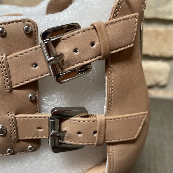 belle by sigerson morrison High Heel Tan Studded Leather Cage Sandals Nib 8 - Picture 3 of 15
